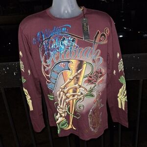 NWT Y2K Vintage Ed Hardy Christian Audigier All Over Print Long Sleeve Sz Lg